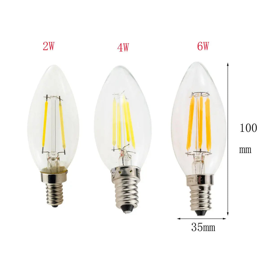 E14 LED Filament C35 Lamp C35L Dimmable Glass Candle Bulb 220V 4W 8W 12W Replace 20W 40W 60W Halogen Light Chandeliers