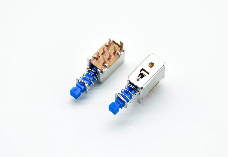 5pcs  Right Angle PCB Latching Push Button Switch DPDT Double Pole 6 Pin self-locking key power switches red blue yellow A03/04