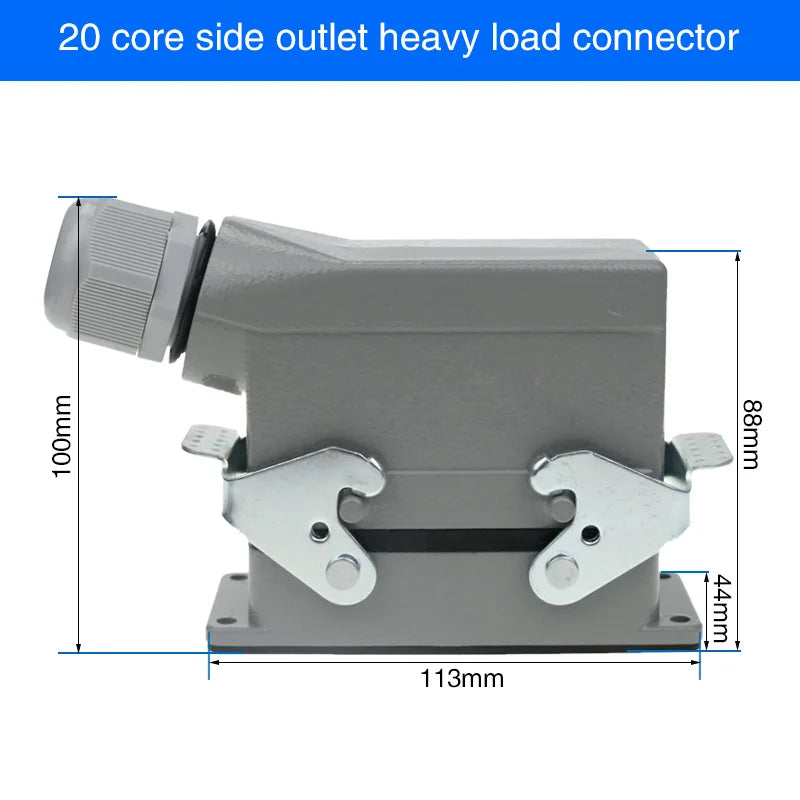Rectangular Heavy Duty Connector HDC-HE4 6 10 16 20 24 32 48 Core Pin 16A Waterproof Aviation Plug  Top  And Side Line Connector