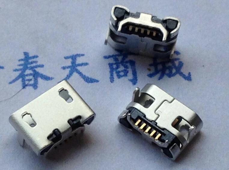 100pcs Micro USB 5pin No Side Ox Horn Female USB Socket Flat Mouth Four Legs Socket Mini USB Connector