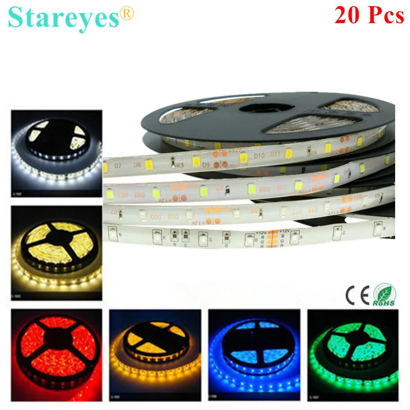 20 Pieces DC12V SMD 2835 3528 5m 270 300 LED IP65 Waterproof Epoxy LED Strip string Flexible led RGB Strip tape light lighting