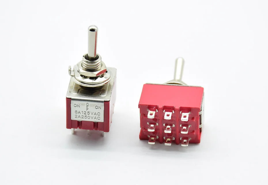 1 PC  Red 9 Pins  AC 5A/125V 2A/250V ON ON-OFF-ON 3/2 Position Mini Toggle Switch  With Solder Terminal waterproof