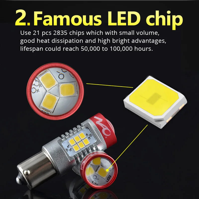 NAO P21W LED PY21W BA15S T20 W21/5W W5W T10 7443 For LADA DRL P21/5W 1300LM Car Lights Bulb 7440 BAY15D W21W 1157 Red White 1156