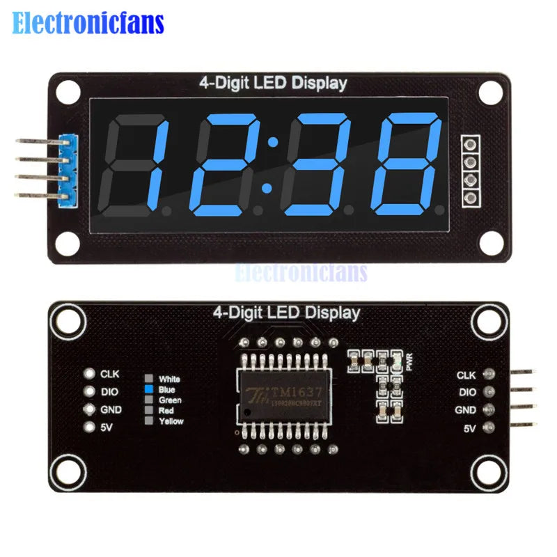 0.56 inch 4-Digit 7 Segments Digital Tube Clock Module Double Dots Blue Yellow White Green Red LED Display TM1637 For Arduino
