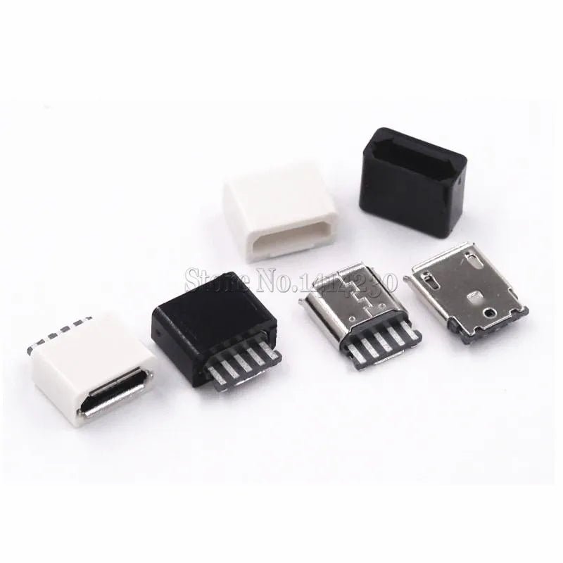 20PCS DIY Micro USB 5P 5Pin Female Plug Connectors Kit  Black and White With a Shell Welding Line Type