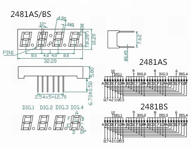 5pcs 0.28 inch 0.28" LED Display 7 Segment 1 Bit/2 Bit/3 Bit/4 Bit Clock Digit Digital Tube Red Common Cathode / Anode