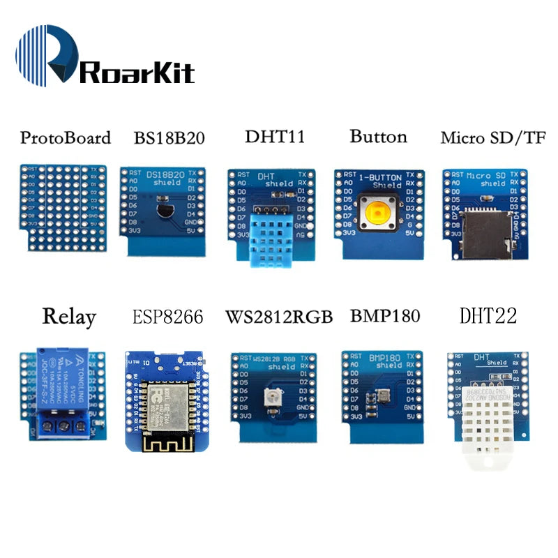 ESP8266 D1 Mini Pro WiFi Development Board NodeMcu WS2812 RGB DHT11 DHT22 AM2302 Relay DS18B20 BMP180 Motor for WeMos DIY Kit
