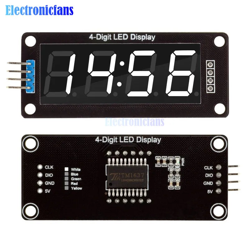 0.56 inch 4-Digit 7 Segments Digital Tube Clock Module Double Dots Blue Yellow White Green Red LED Display TM1637 For Arduino
