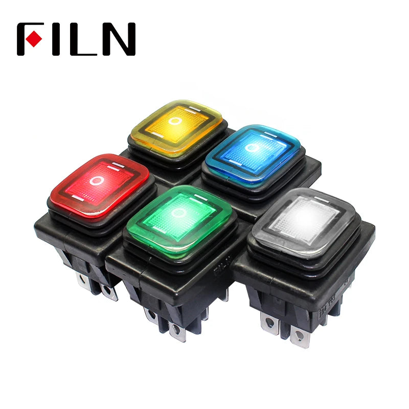 on off on KCD4 IP67 Waterproof Sealed Rocker Switch 3 Way 6 Pins Heavy Duty DPDT Switch Momentary on 30A 250v 12V 220V with Lamp