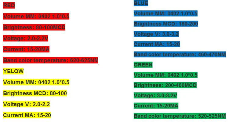 10 Values x100Pcs =1000Pcs/Lot 0402 Smd Led Diode Red Yellow Blue Emerald Green Orange White Warm Purple RGB BOX