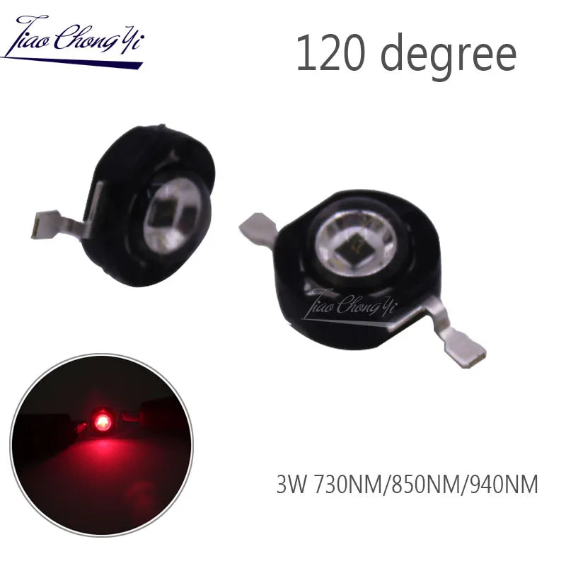 3Watt 3W High Power LED 850nm 940nm 730nm 60 90 120 Degree Infrared LED IR for Night Vision CCTV DIY