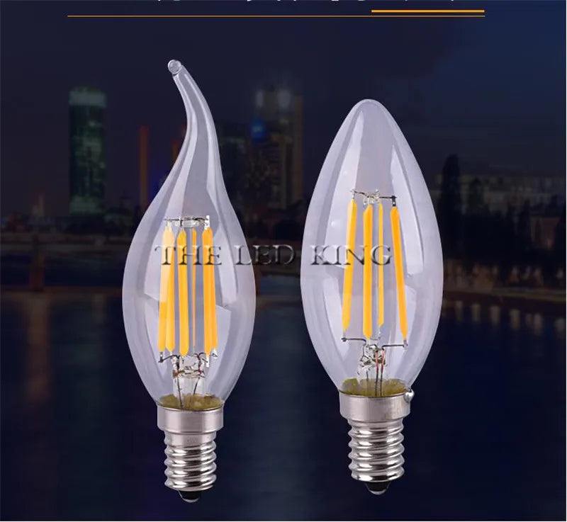 E14 LED Filament C35 Lamp C35L Dimmable Glass Candle Bulb 220V 4W 8W 12W Replace 20W 40W 60W Halogen Light Chandeliers