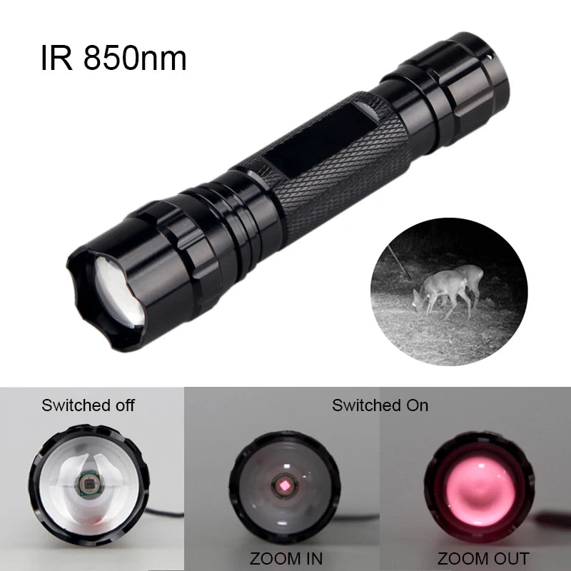 Infrared Night Vision Flashlight Zoomable LED IR-940nm Torch used with Night Vision Device 18650 Battery+Charge+Remote Switch