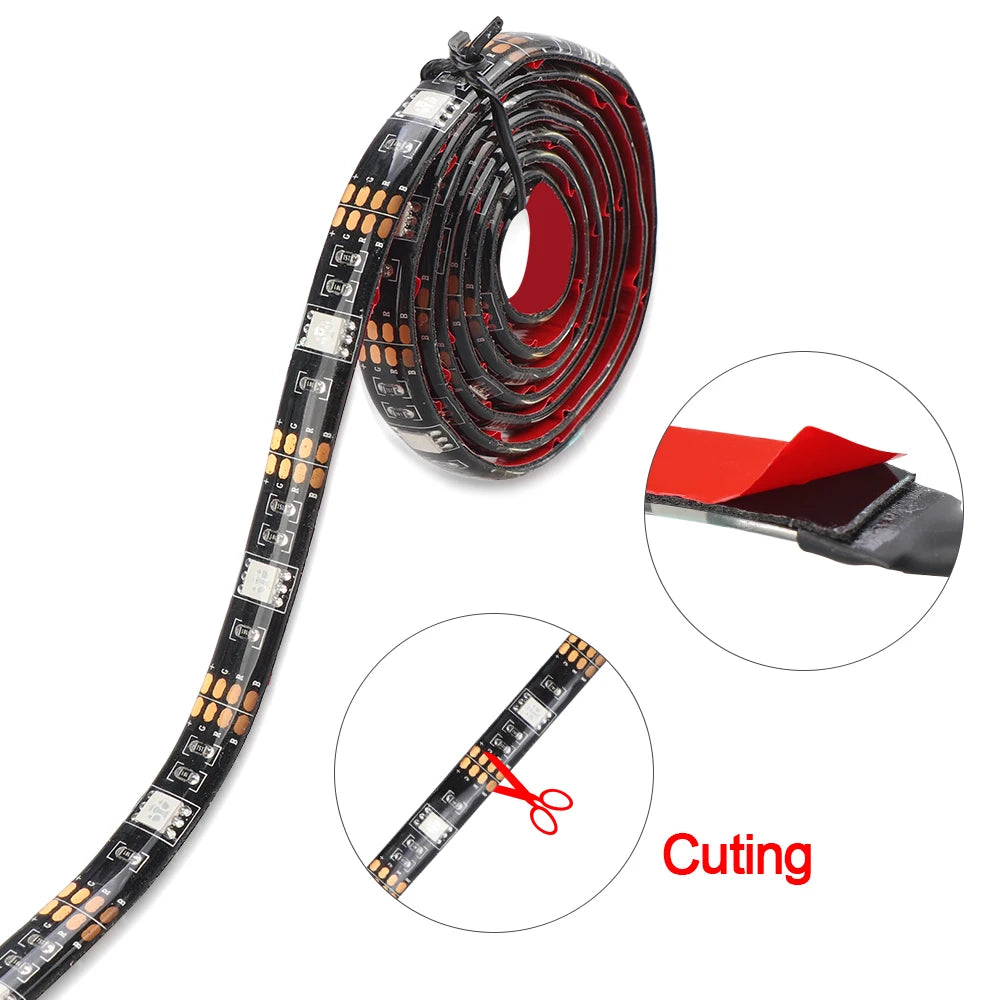 Coolo 5050 RGB LED Strip Lights IP65 Waterproof 2 x 100cm For Bike Electric Scooter Skateboard Motorcycle Taillight Safety Light