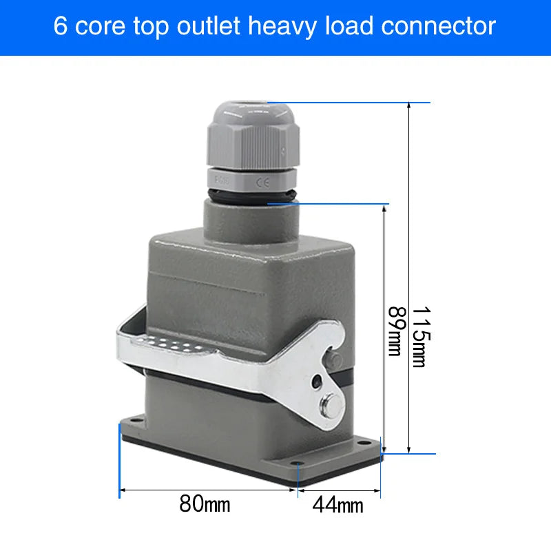 Rectangular Heavy Duty Connector HDC-HE4 6 10 16 20 24 32 48 Core Pin 16A Waterproof Aviation Plug  Top  And Side Line Connector