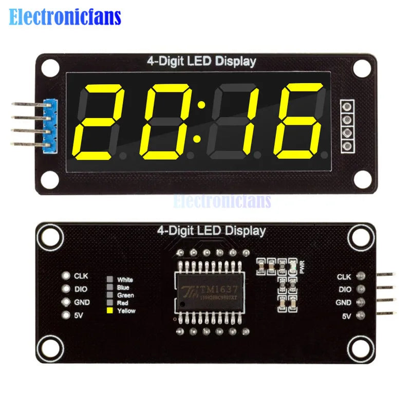 0.56 inch 4-Digit 7 Segments Digital Tube Clock Module Double Dots Blue Yellow White Green Red LED Display TM1637 For Arduino