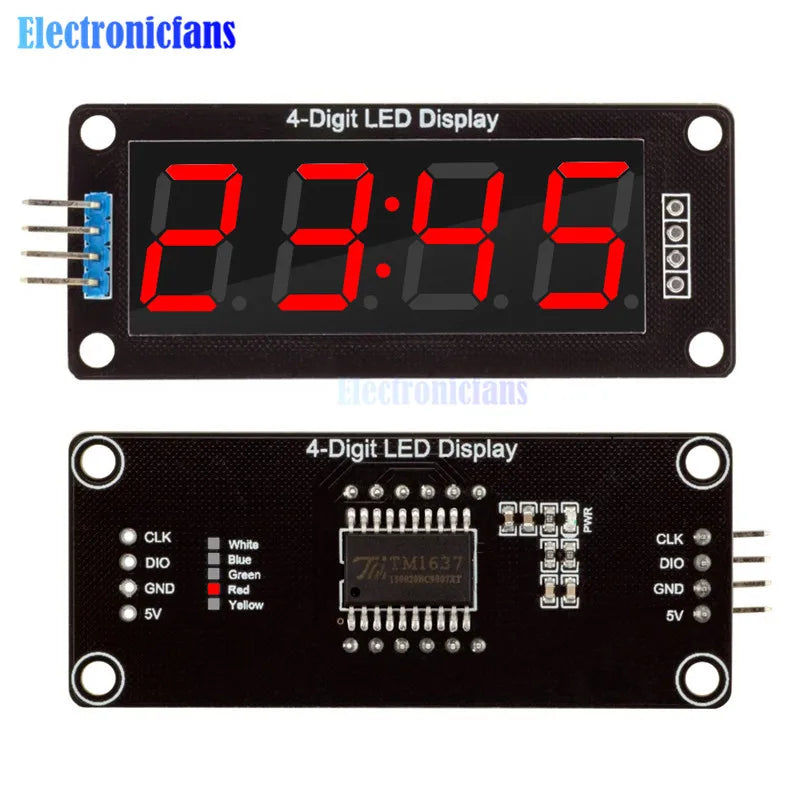 0.56 inch 4-Digit 7 Segments Digital Tube Clock Module Double Dots Blue Yellow White Green Red LED Display TM1637 For Arduino