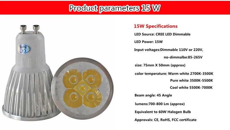 1X 10X GU 10 Led Spotlight GU10 LED Lamp 9W 12W 15W 220V Red Green Blue Yellow Lampada MR16 12V Bulb Light Spot Candle Luz