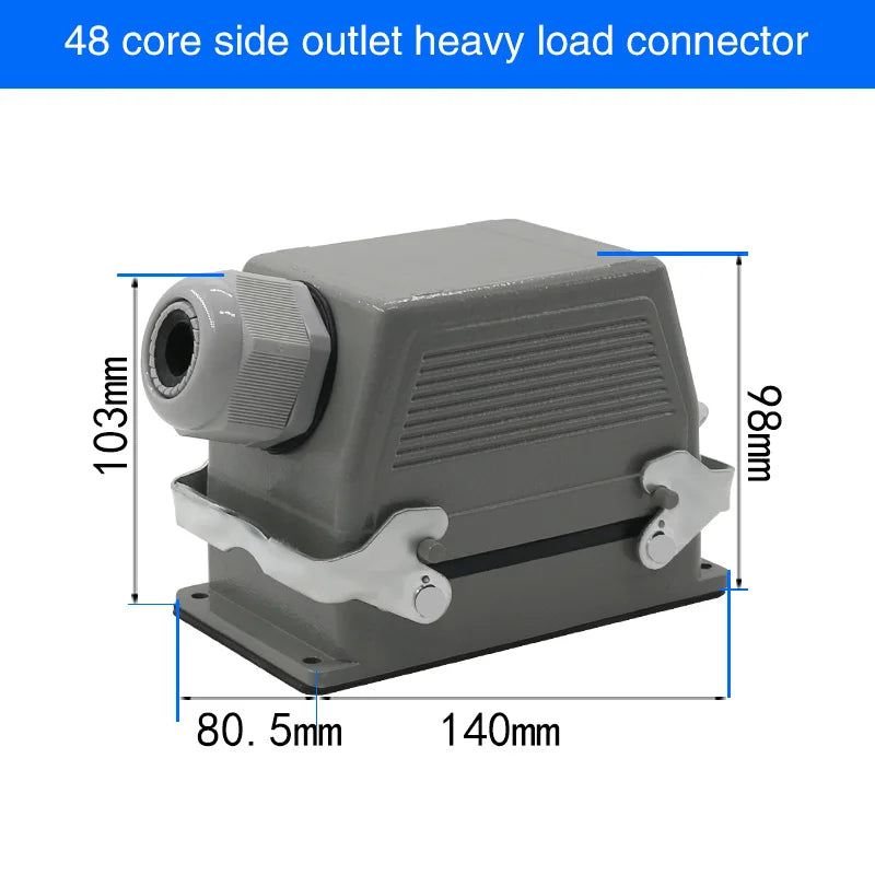 Rectangular Heavy Duty Connector HDC-HE4 6 10 16 20 24 32 48 Core Pin 16A Waterproof Aviation Plug  Top  And Side Line Connector