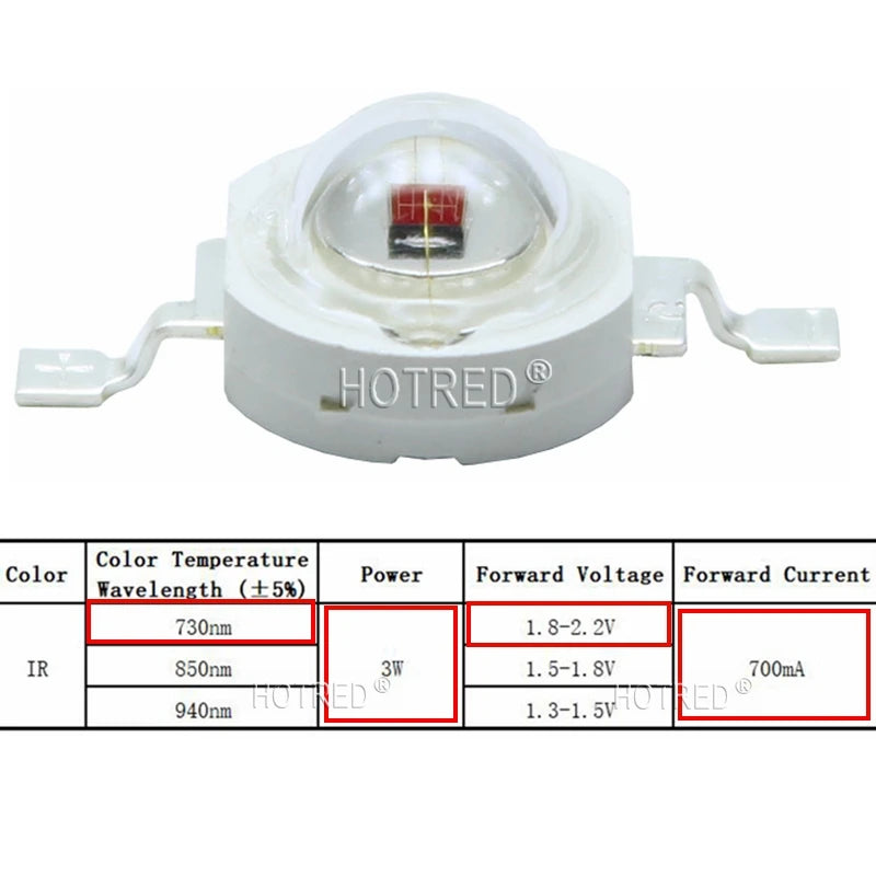 10-100PCS 730nm 740NM 3W High Power LED Lamp IR Far Red Infrared Red 3w 720NM Diode For Project Laser Flashlight Night Vision