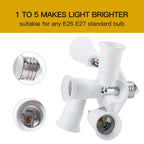 5 in 1 Light Socket Splitter E26 E27 Adapter Converter for Standard LED Bulbs 360 Degrees Adjustable 180Degree Bendable Max 300W