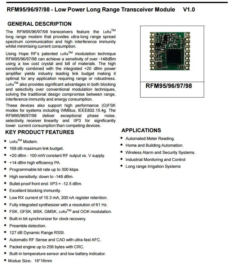RFM95 RFM95W RFM96W RFM98W wireless transceiver module HopeRF ORIGINAL FCC / ROHS / ETSI / REACH Certificated Reel & Tape