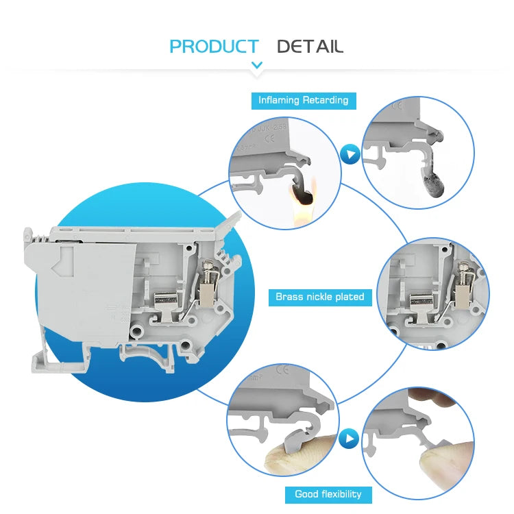 10Pcs UK5-HESI Screw Din Rail Terminal Block Fuse Holder 5*25mm 24V/220V LED With Disconnect Lever Wire Electrical Connector