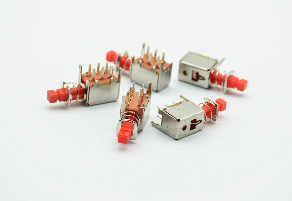 5pcs  Right Angle PCB Latching Push Button Switch DPDT Double Pole 6 Pin self-locking key power switches red blue yellow A03/04