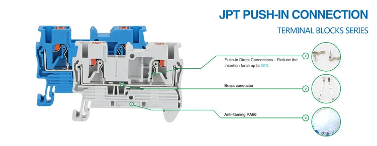 PT2.5-PE Push-in Ground Feed Through Protective Earth 2.5 Wire Electrical Connector Din Rail Terminal Block PT 2.5-PE