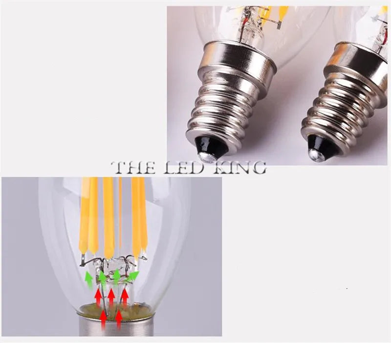E14 LED Filament C35 Lamp C35L Dimmable Glass Candle Bulb 220V 4W 8W 12W Replace 20W 40W 60W Halogen Light Chandeliers