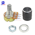 WH148 1K 2K 5K 10K 20K 50K 100K 250K 500K 1M Ω 3Pin Knurled Shaft Linear Taper Rotary Potentiometer Resistor w/Knob for Audrino