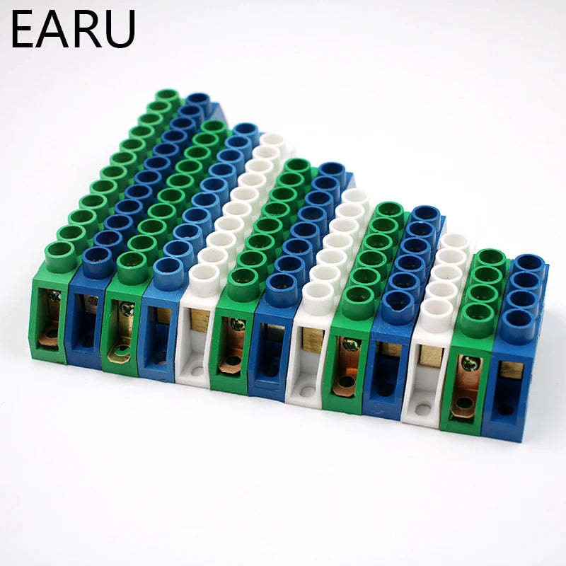 Blue White Green Bridge Design Zero Line 4-12 Pole Screw Brass Copper Grounding Strip Terminal Block Connector Earth And Neutral