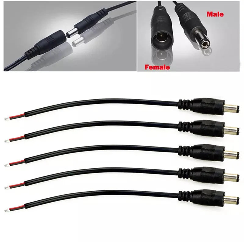 5.5mm X 2.1mm DC Jack Connectors Power Extension Cable 22AWG Female Male DC Plug Adapter For CCTV Camera 5050 3528 LED Strip