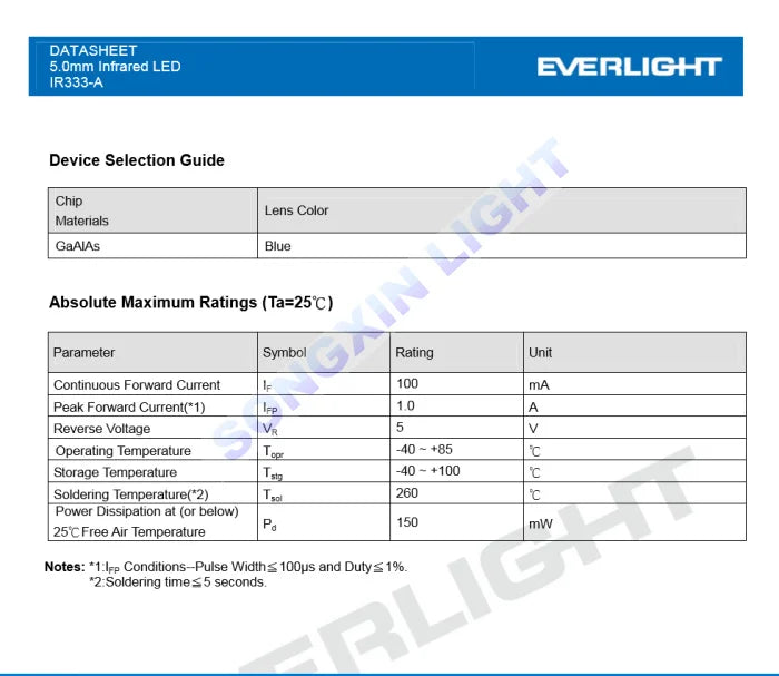 10pcs EVERLIGHT IR333-A 5MM 940NM Infrared LED Diode 5mm Infrared LED T-1 3/4