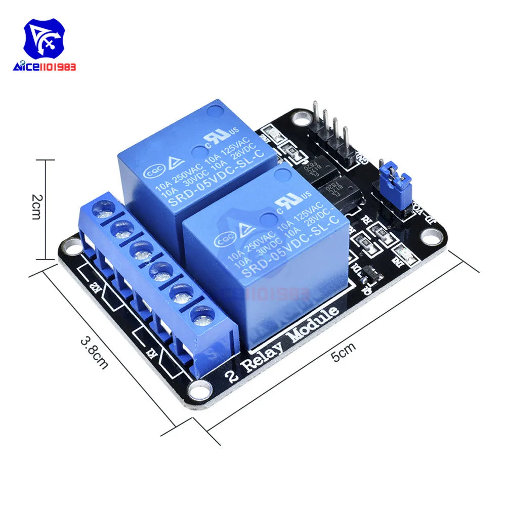 2 CH DC 5V Relay Module with Optocoupler Low Level Trigger for Arduino  R3 MEGA 2560 1280 DSP ARM PIC AVR STM32 Raspberry Pi