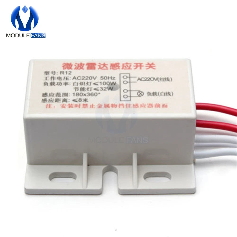 220V AC 50Hz Auto Infrared Human Sensor Switch PIR Microwave Radar Body Motion Sensor Module Adjustable For Time Distance Range