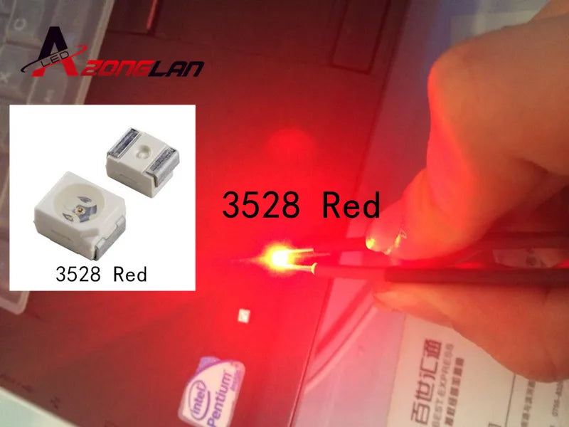 100PCS 3528 2835 Red SMD LED 0.2W high bright light emitting diode chip leds 620-625NM PLCC-2 60Ma SMD/SMT 1210 Red