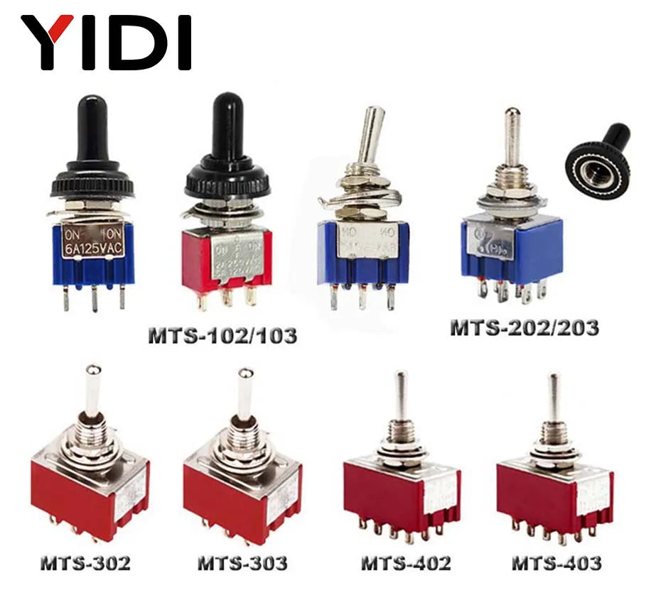 6A 125VAC Mini 6mm Toggle Switch MTS 102 103 202 203 302 303 402 403 on off SPDT DPDT on off on 3PDT Switch with Waterproof Cap