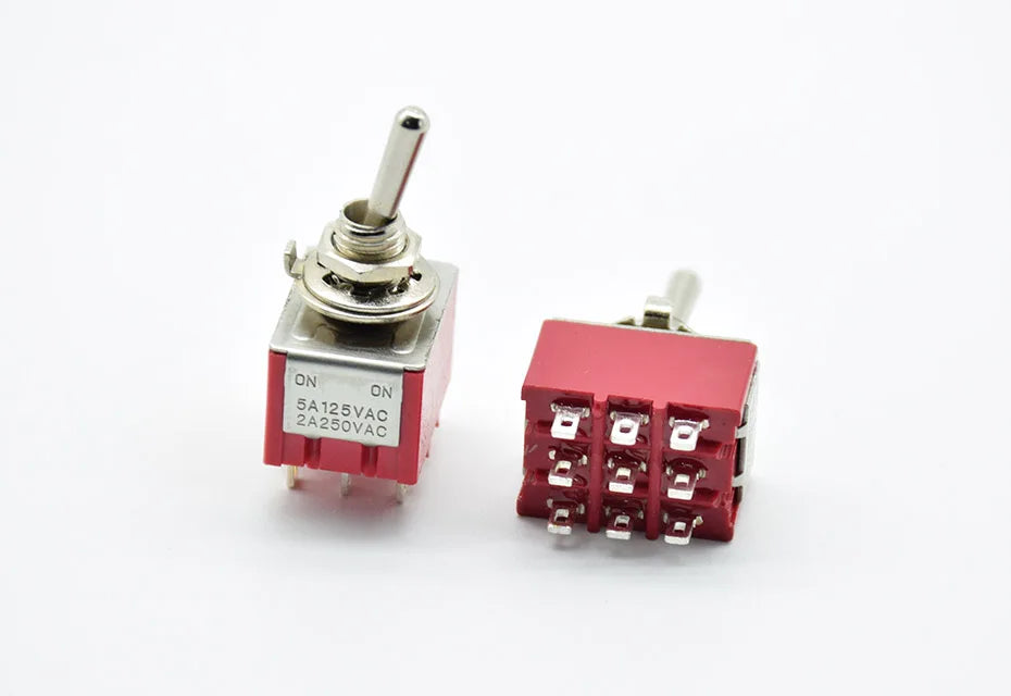 1 PC  Red 9 Pins  AC 5A/125V 2A/250V ON ON-OFF-ON 3/2 Position Mini Toggle Switch  With Solder Terminal waterproof