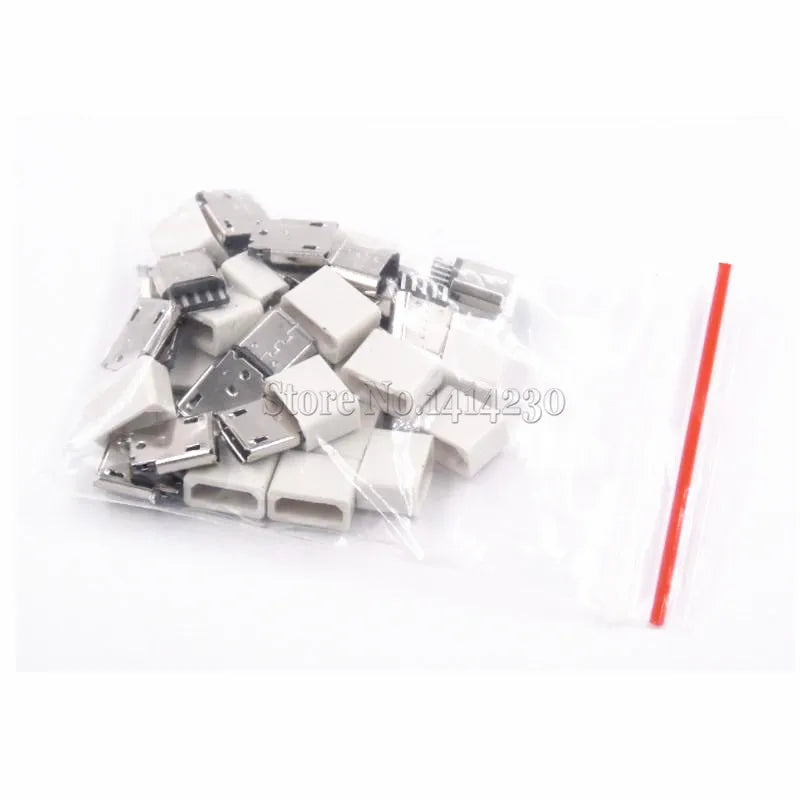 20PCS DIY Micro USB 5P 5Pin Female Plug Connectors Kit  Black and White With a Shell Welding Line Type