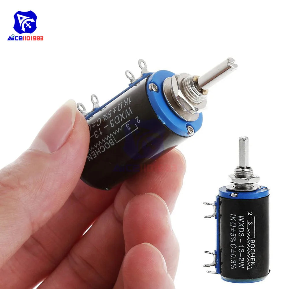 WXD3-13-2W Wirewound Potentiometer Resistance 100R 470R 1K 4.7K 10K 22K 47K 100KΩ Ohm 10 Turn Precision Dial Potentiometer Knob