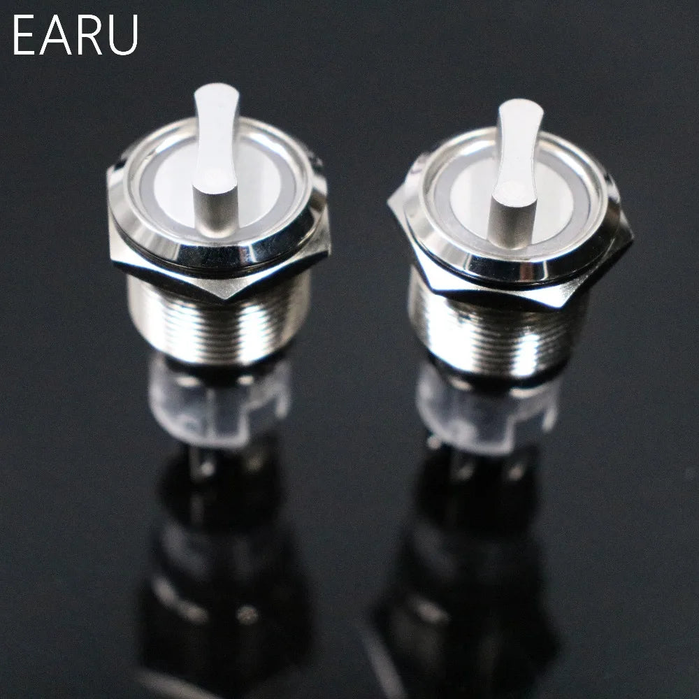 EARU 19mm Waterproof Stainless Steel DPDT Illuminated Metal Selector Switch 2/3 Position Push Button Switch Rotary Switch LED