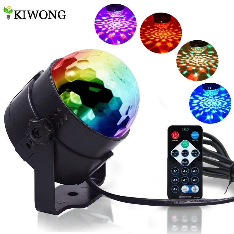 LED Party Lights Strobe Crystal Ball 3W RGB Light Sound Activated Dance Lighting for Decorations Bar Disco With Remote Control