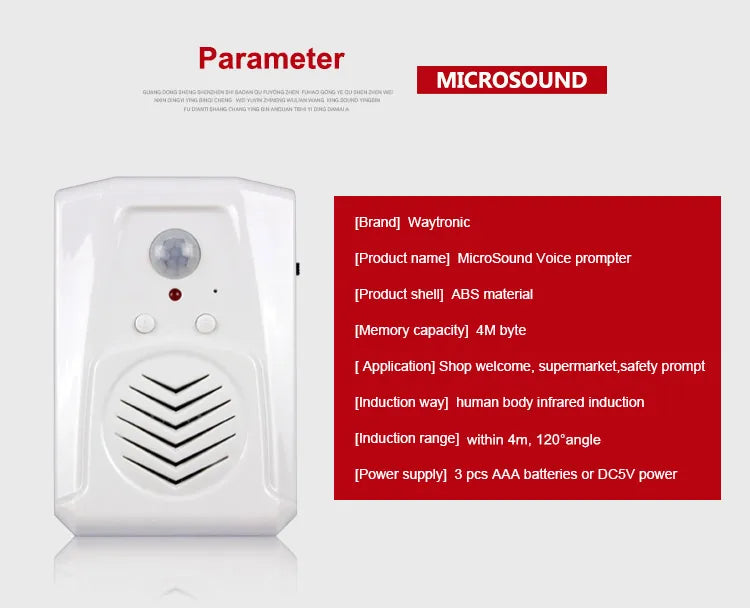 MP3 Downloadable Wireless PIR Motion Sensor Activated Player Infrared Doorbell Shop Store Welcome Voice Reminder with USB Cable