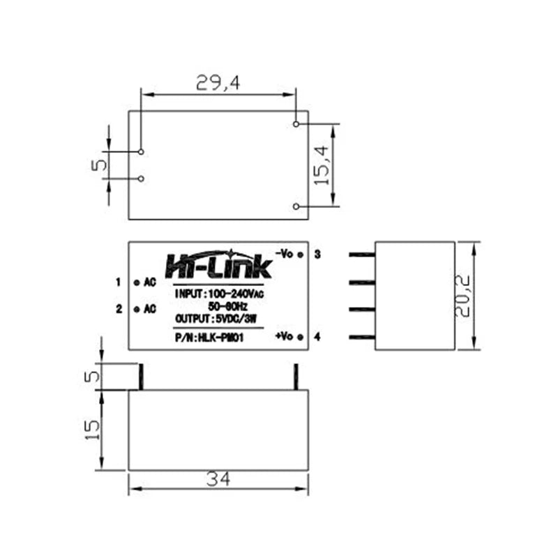 1Pc-2Pcs 5W 220V to 5V/3.3V/9V/12V/15V/24V AC DC Mini Power Supply Module Board Hi-Link HLK-5M03 5M05 5M09 5M12 5M15 5M24 5M05B