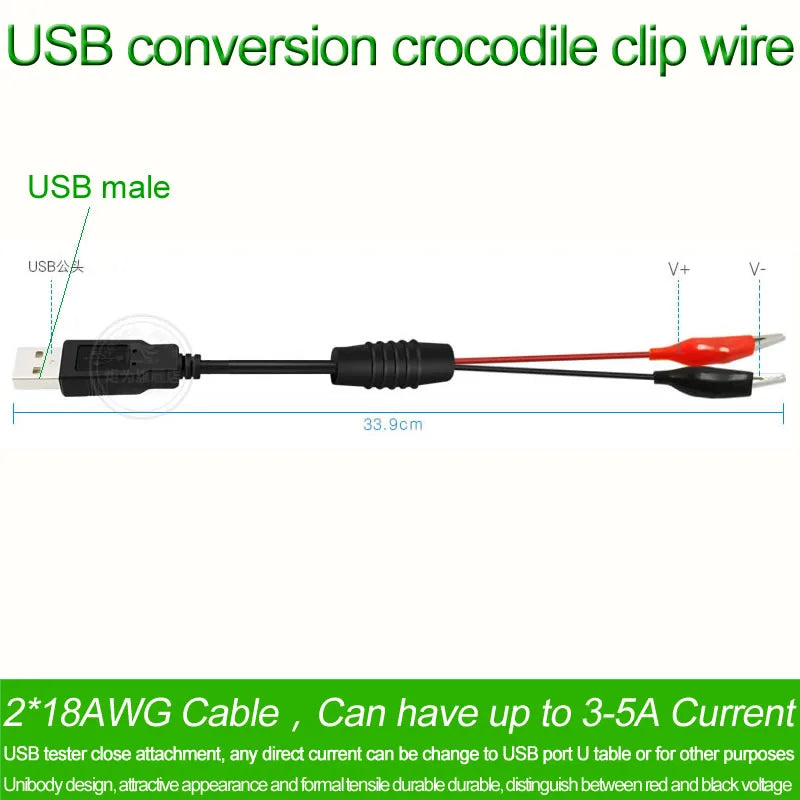 USB Alligator clips Crocodile wire Male/female to USB tester Detector DC Voltage meter ammeter capacity power meter monitor, etc