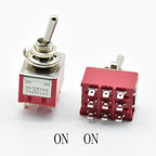 1 PC 9 Pins ON ON Red 9 Pins ON-OFF-ON 3/2 Position Mini Toggle Switch AC 5A/125V 2A/250V With Solder Terminal waterproof