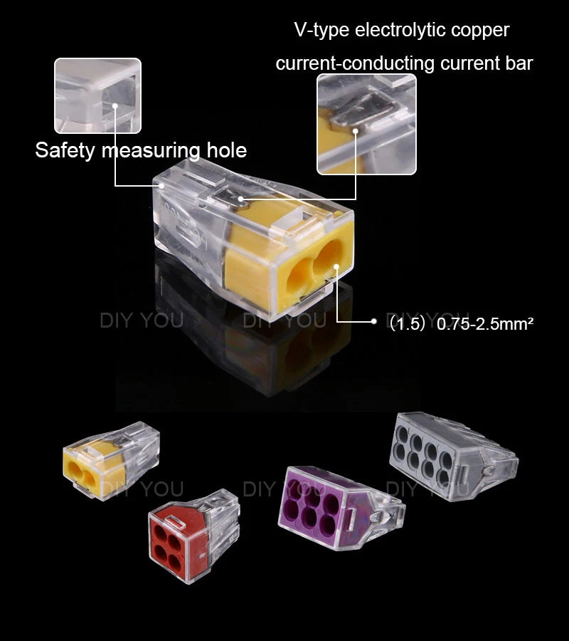 25/50/100PC DIY YOU 102/103D/104D/104/106/108 Universal Compact Wire Wiring Connector Conductor Terminal Block With Lever