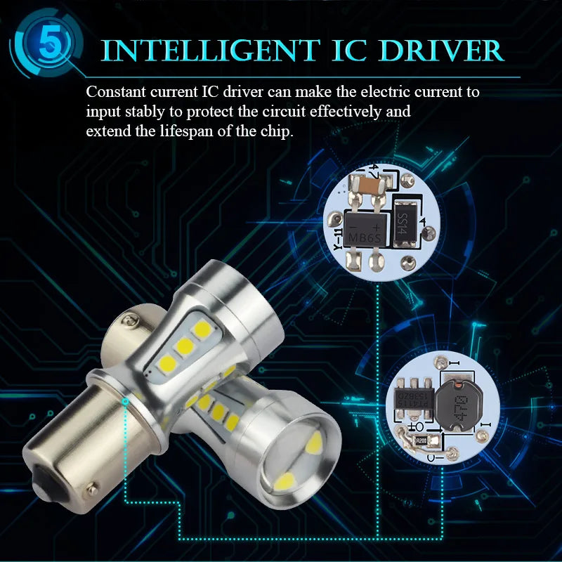 NAO P21W led BAY15D PY21W BA15S White 1300Lm Car LED Bulb P21/5W Turn Signal 1156 3030 1157 T20 W16W T15 W21/5W 7443 W21W 7440