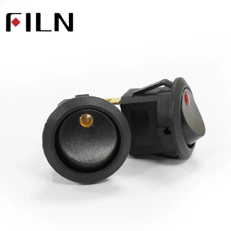 FILN 5Pcs KCD1 220V 10A Blue Red Green mini round illuminated toggle switch latching 3pins on off boat rocker switch